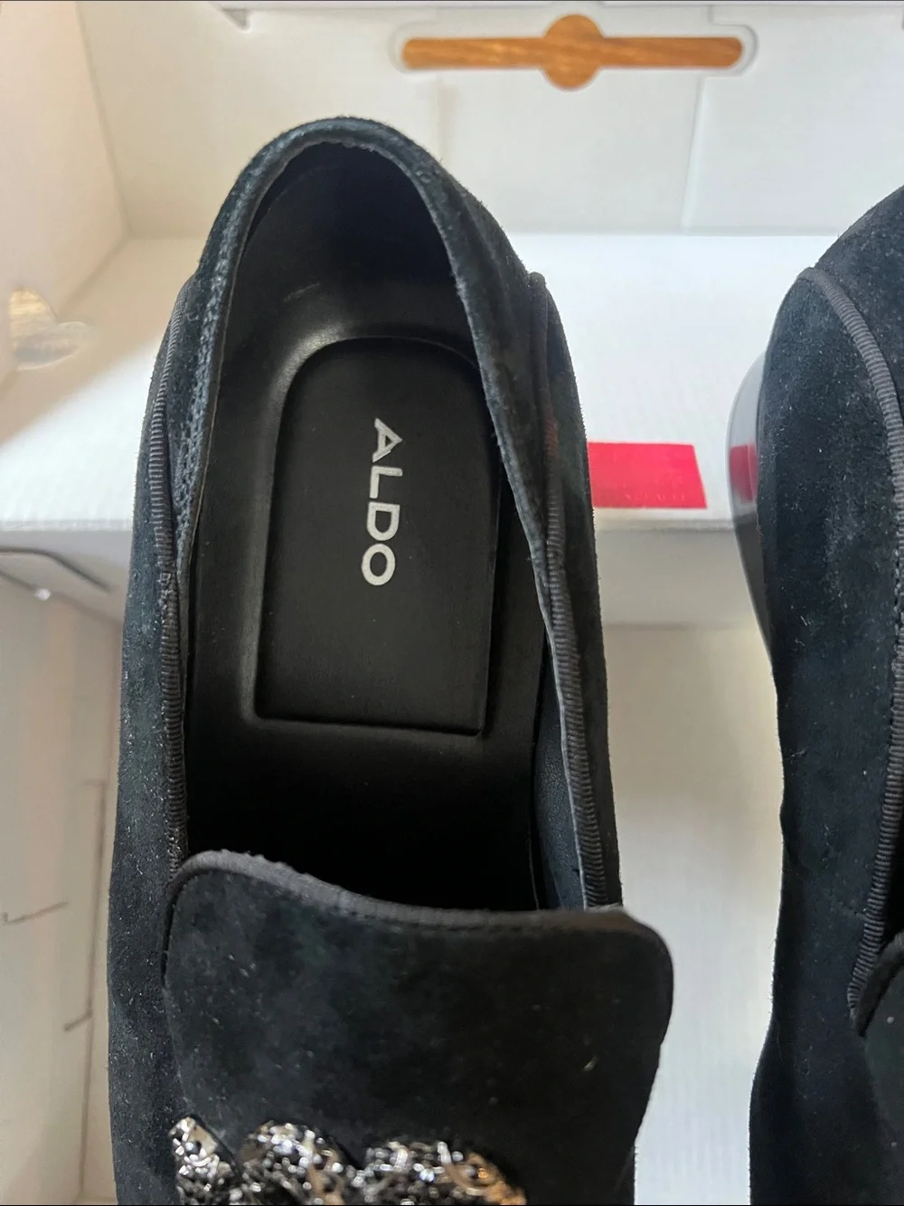 Aldo Black Suede Slip-On Loafers with Beaded Octopus Detail
